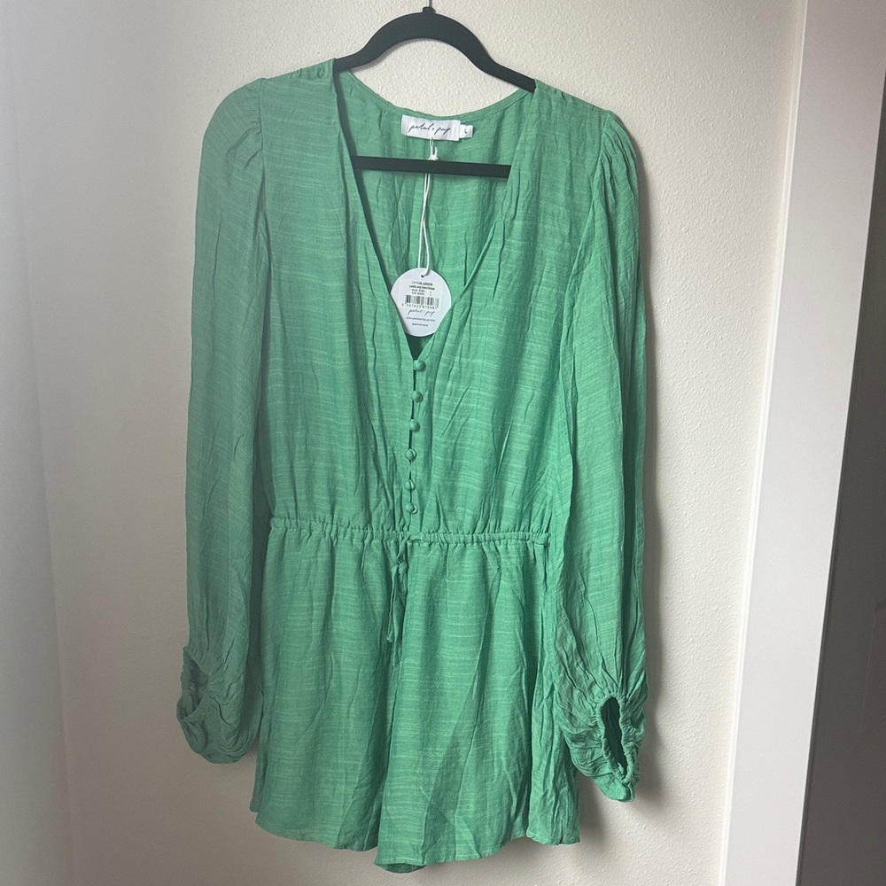 Petal + Pup Green Long-Sleeve Tie-Waist romper
